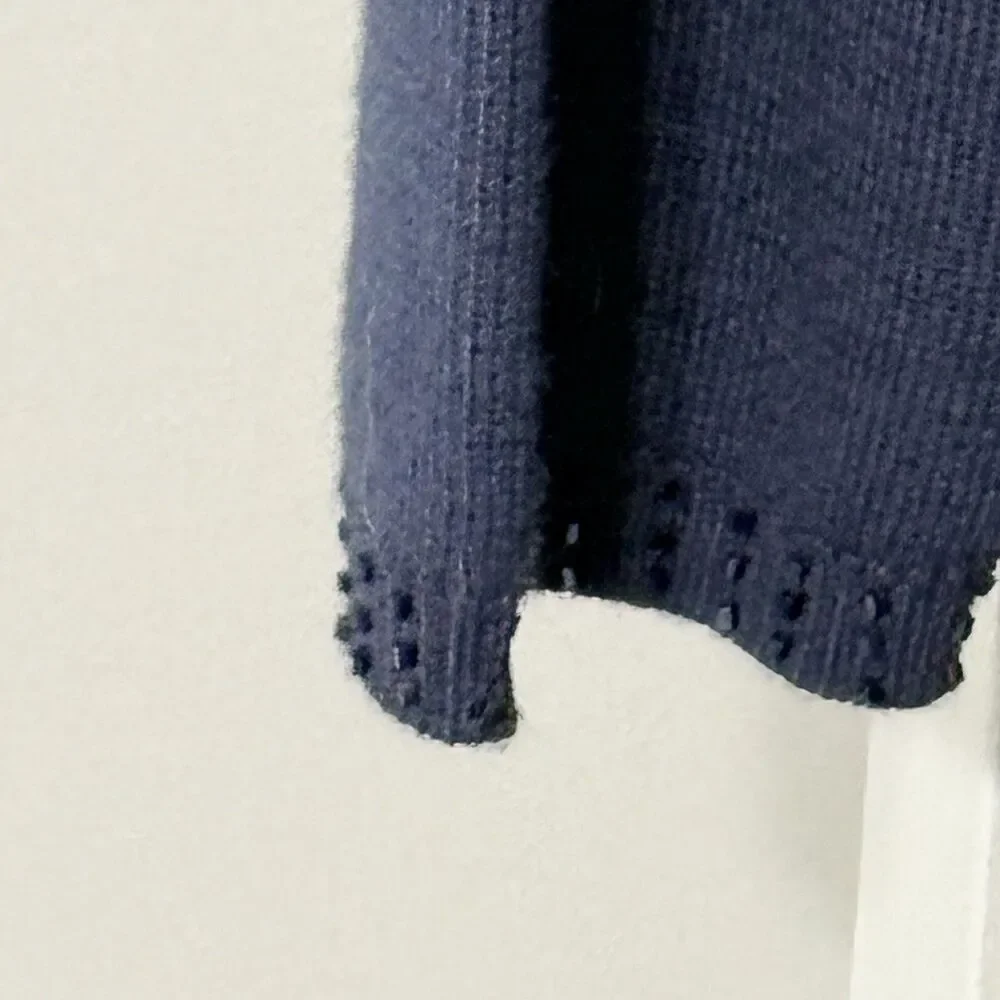 Adrianna Papell Blue Embellished Mock Neck Wool Pullover Sweater Size Medium